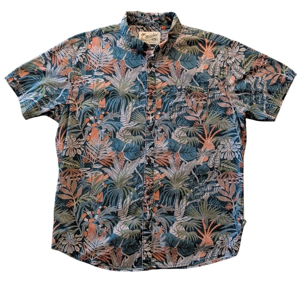 Howler Brothers Mansfield Shirt Large L Men's Short Sleeve Tropical Jungle EUC